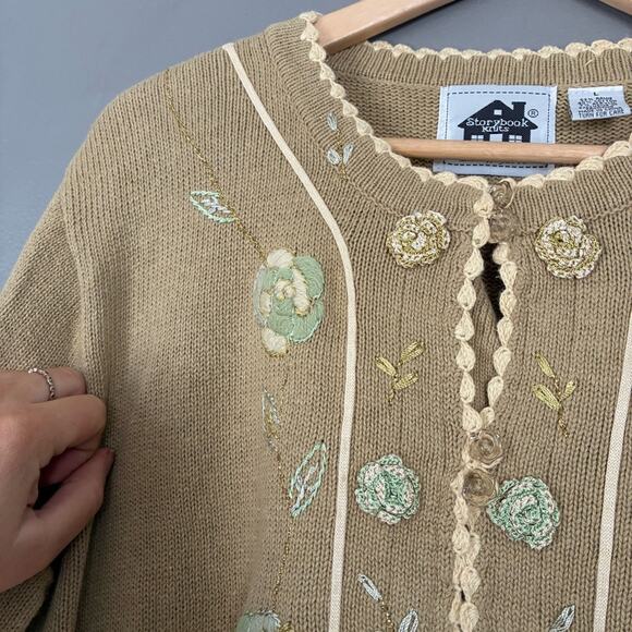 STORYBROOK KNITS Long Cardigan Sweater Cottagecore Feminine Romantic Crochet L - Picture 9 of 13